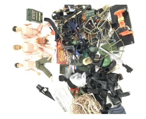 A Box Containing a Collection of Vintage Action Man Figures And accessories. Great for spare parts E.t.c.