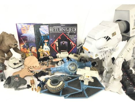 A Box Containing a Collection of Mostly Vintage Star Wars Items including mini rigs. A Tie Fighter. A At-At Walker and a Remo