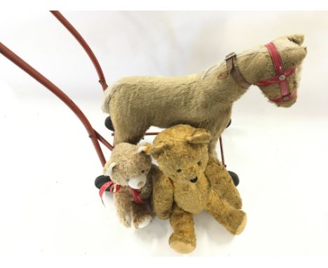 A Push Along Vintage Horse. I along with 2 Bears.(3)