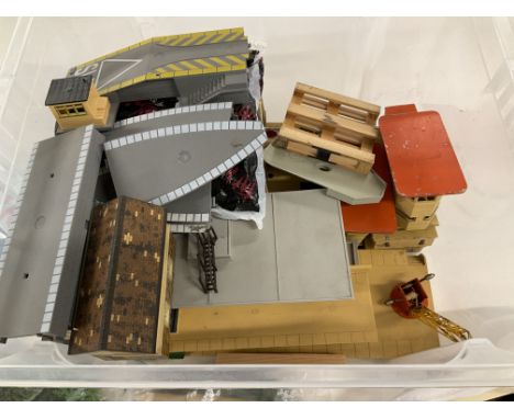 Box of Railway accessories including..2 stations..2 signal boxes..3 level crossings..3plastic signal boxes..Engine shed..plus
