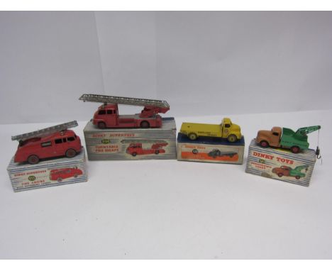 Four boxed Dinky Toys diecast vehicles to include 533 Leyland Cement Wagon, 430 Breakdown Lorry, 955 Fire Engine and 956 Turn