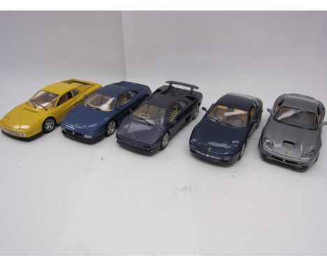 A group of BBurago 1/18 scale die cast Ferraris and a Lamborghini including Ferrari 550 Maranello (1996), Ferrari 456 GT (199