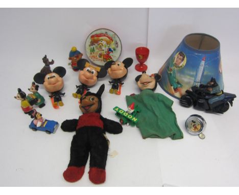 A collection of assorted character toys to include Disney Mickey and Minnie Mouse pull string talking toys (x3), Mickey Mouse