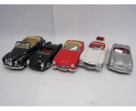 A quantity of Maisto and BBurago 1/18 scale die cast open top vintage style cars including  BMW 502 (1955), Porsche 550 A Spy