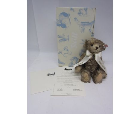 A boxed Steiff 664267 Royal Baby George articulated mohair teddybear, button and white label to ear, with certificate, 24cm t