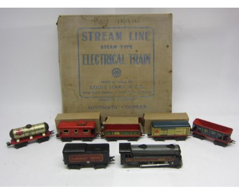 A boxed Louis Marx &amp; Co., (USA) 0 gauge Stream Line Electrical Train set, comprising 2-4-2 Canadian Pacific locomotive an