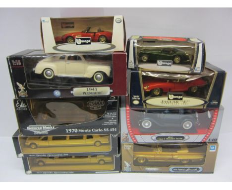 Assorted 1:18 and 1:24 scale boxed diecast cars including ERTL Collectables, Road Signature, Burago, Yat Ming and Sunnyside l