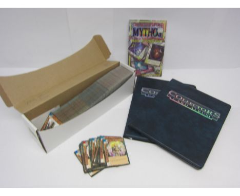 A large collection of TSR Blood Wars, TCG cards, together with 'The Art of Playing Mythos' guide book and two empty collector