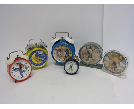 Six assorted novelty and cartoon character alarm clocks to include Woody Woodpecker, Donald Duck (x2), Thomas The Tank Engine