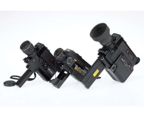 Three Canon Super 8 Motion Picture Cameras. to include a Canon 514XL-S, body G-VG, optics G, some light internal haze, unit p