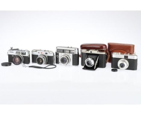 A Selection of 35mm Rangefinder Cameras comprising Kuribayashi Petri 35 with a Petri Orikkor f/2.8 4.5cm lens, a Canon Canone