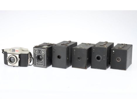 A Group of Kodak Box Cameras comprising a black No.2 Brownie Model F, made in Great Britain by Kodak Limited, a black No.2 Ca