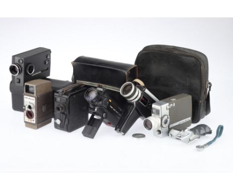 A Selection of Various Super 8 and 8mm Cine Movie Cameras IR 156350, Super 8 cameras comprise a Canon Auto Zoom 318M with a C