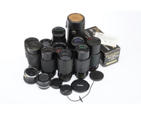 A Collection of Independent SLR Zoom Lenses comprising a Hanimex f/4.5 80-200mm, a Sigma f/3.5-4.5 28-80mm, a Vivitar f/3.5-5