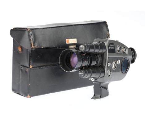 A Beaulieu 4008 Super 8 Motion Picture Camera, grey, body G-VG, no battery unit, with P. Angenieux 8-64mm lens, optics G, som