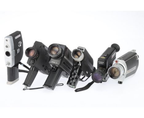 A Selection of Super 8 Cine Movie Cameras comprising a black Canon 514XL camera, serial no.240968, a Bolex 350 Macro camera, 