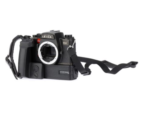 A Leica R4 35mm SLR Camera Outfit, black, body G-VG, some signs of wear, shutter not tested, together with a Leica Motor Wind