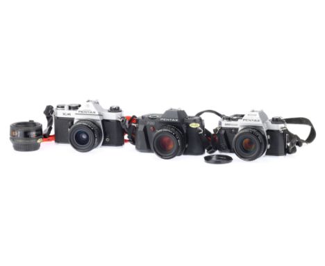 A Selection of Various Pentax SLR Cameras, including Pentax P30, Pentax KM, Pentax Super Program &amp; one other, all bodies 