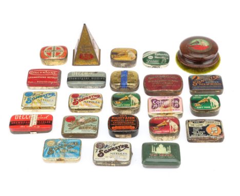 A Mixed Selection of Gramophone Record Player Needle Boxes, from makers including Decca, HMV, Songster, &amp; more, some stil