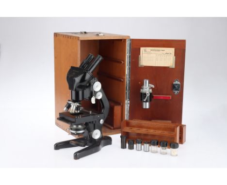 A Large Classic Watson Bactil Binocular Microscope, English, dated 24 July 1958, the microscope with plano-concave mirror, fo