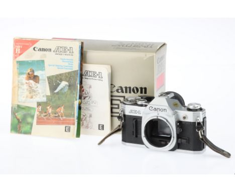 A Canon AE-1 35mm SLR Body IR 776798, 1976-84, chrome, serial no.2815311, tested as working, body G, with maker's retail box,