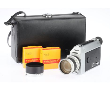 A Canon Auto Zoom 814 Super 8 Cine Movie Camera IR 458321, chrome/black, 1967, with a C-8 Zoom f/1.4 7.5-60mm lens, serial no