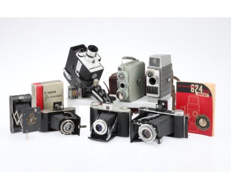 A Selection of Various Roll Film Folding and 8mm Cine Cameras comprising an Agfa Billy Record II 6 x 9cm folding camera with 