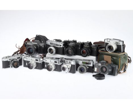 A Mixed Selection of 35mm Cameras, to include a Petri 7s, body G, shutter working, RF patch bright &amp; clear, optics G, tog