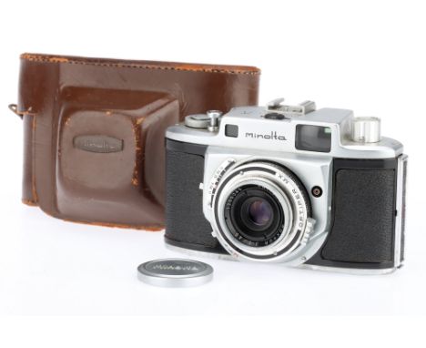 A Minolta A 35mm Rangefinder Camera, body G-VG, shutter working but sticks on 1/10s &amp; below, RF patch bright &amp; clear,