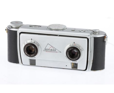 A Kinder Kin-Dar Stereo Camera, with Steinheil Munchen Cassar f/3.5 35mm lenses, body, F-G, shutter working, lenses, G, some 