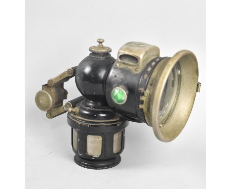 A Vintage Carbide Motorcycle Lamp by Lucas Ltd, 15.5cms High 