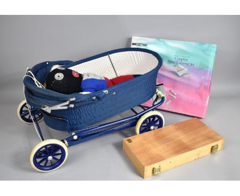 A Vintage Dolls Pram, Doll and Two Art Sets, Used 
