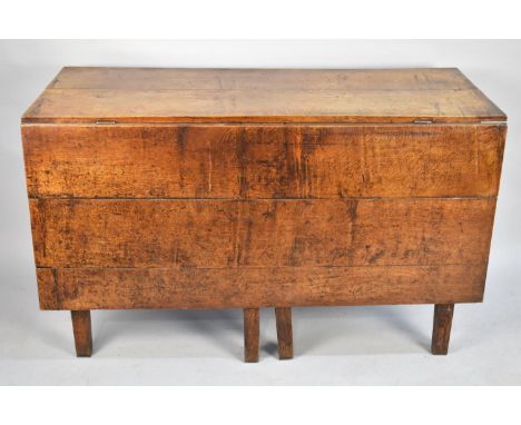 An 18th/19th Century Heavy Oak Drop Leaf Table on Square Supports, Missing One Drop Panel to Top, 124.5cm wide 