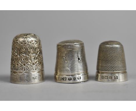 Three Silver Thimbles to Comprise a 'Dura 7' by W. Hall, a Birmingham 1891 Hallmarked Thimble and a Birmingham 1925 Example 