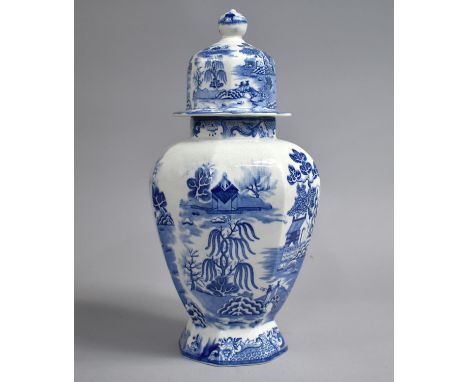 A Masons Ironstone China Willow Pattern Baluster Vase and Domed Cover 