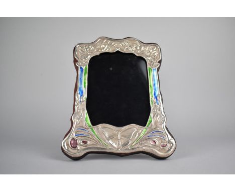 A Reproduction Art Nouveau Silver and Enamelled Photo Frame, 21.5cm high 