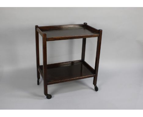 A Mid 20th Century Two Tier Oak Tea Trolley with Galleried Top and Stretcher Shelf, 65cms Wide 