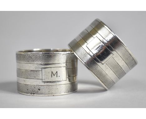 A Pair of Heavy Silver Napkin Rings, with Engine Turned Decoration by Cooper Brothers &amp; Sons Ltd, Sheffield Hallmark, 121