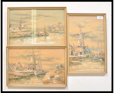 A set of 3 late 19th century watercolour on glass paintings / triptych by JA Hamilton. Each signed to the corners with notati