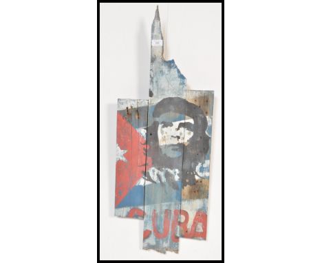 A 1980's vintage local interest Bristol graffiti street art painting of Che Guevara realised on fence paneled wood, having a 