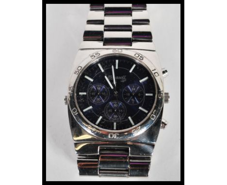 A vintage retro 20th Century Ingersoll duo double sided triple calendar chronograph watch set to a stainless steel watch brac