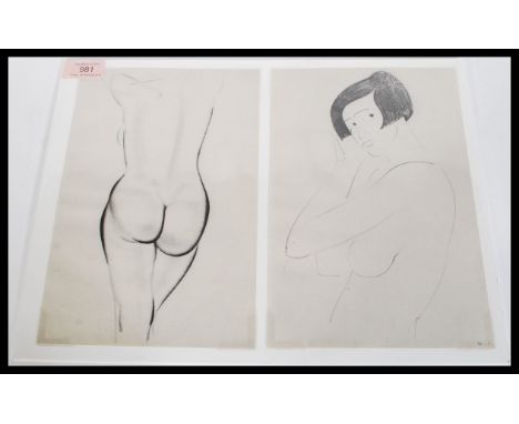 Eric Gill (1882-1940) A pair of female nudes from Eric Gill First Nudes Neville Spearman London 1954. Measures 27cm high by 3