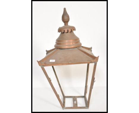 A 19th Century Victorian copper large street lamp post lantern having finial chimney top with a tapering body, glass facia se