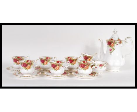 A vintage mid 20th Century bone China 1st issue Royal Albert " Old Country Roses " coffee set for six, consisting of coffee p