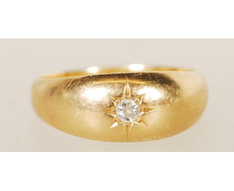 A&nbsp; 20th Century 18ct gold hallmarked Gypsy Ring,the ring with a single white stone, Size 6.5, total&nbsp; weight 3.9g