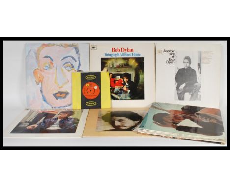 A collection of vinyl long play LP vinyl records recorded by Bob Dylan to include Blond On Blond gatefold A1,B1,C1&amp;D1 mat