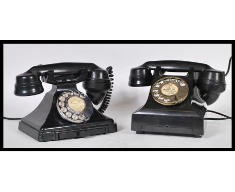 Tow vintage GPO bakelite telephones. Models to include: GPO 232 bakelite with number drawer (1930's) and GPO 300 series brass