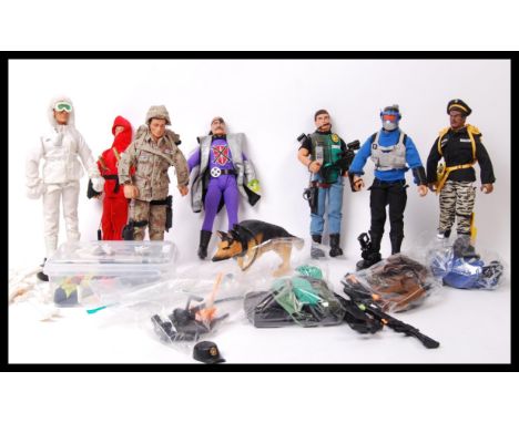 A collection of assorted vintage 1990's Action Man action figures, Dr X action figure, weapons, accessories and a Action Man 