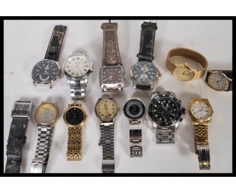 A collection of gents 20th Century wrist watches to include an Invicta divers watch, Timex, Sekonda, Fossil, Hanowa automatic