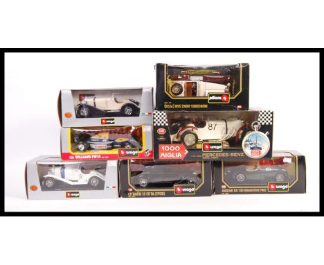 A collection of 7x assorted Bburago ( Burago ) scale diecast model vehicles mostly 1:24 scale to include; Citroen 15 CV TA, J